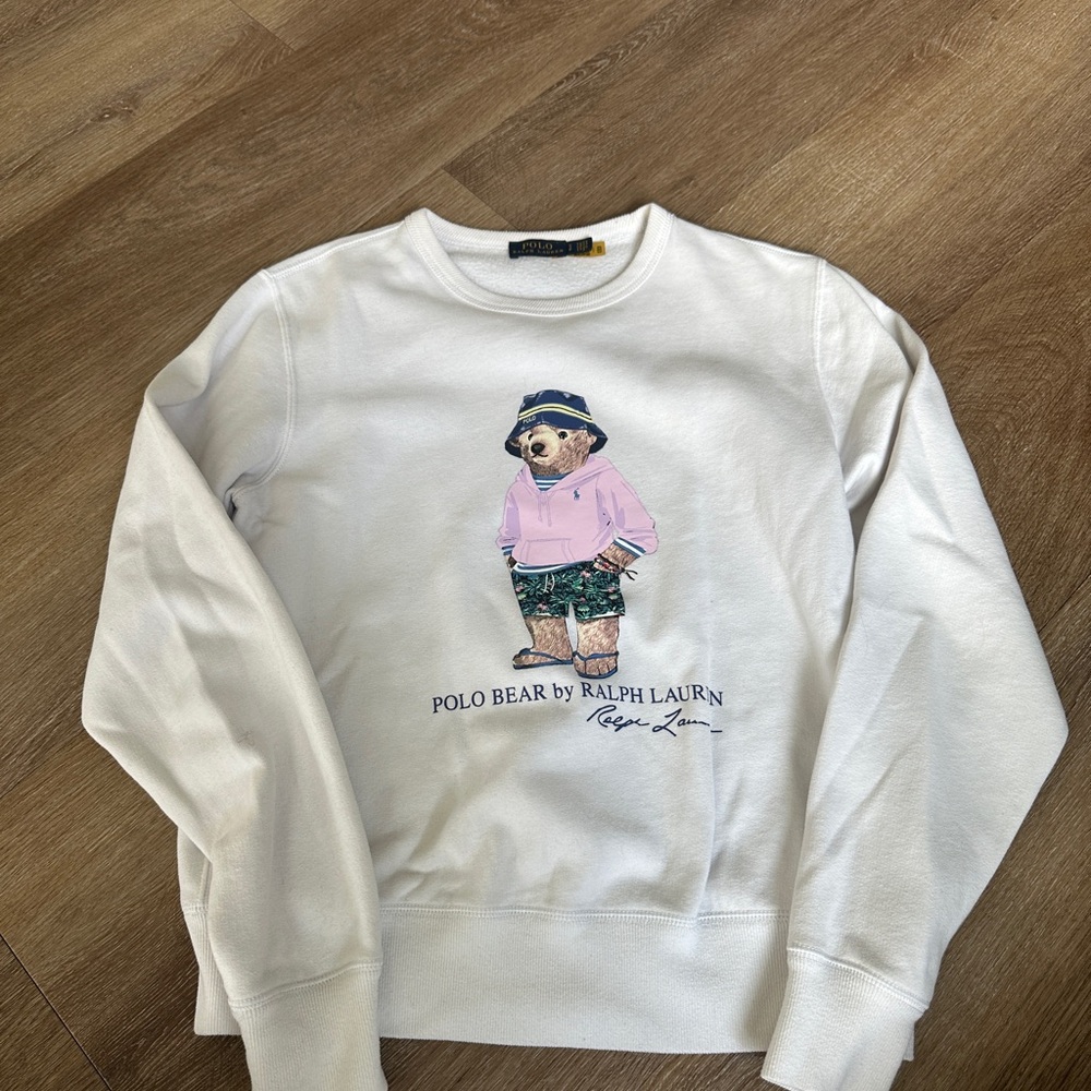 Ralph Lauren White Sweater with Polo Bear Design